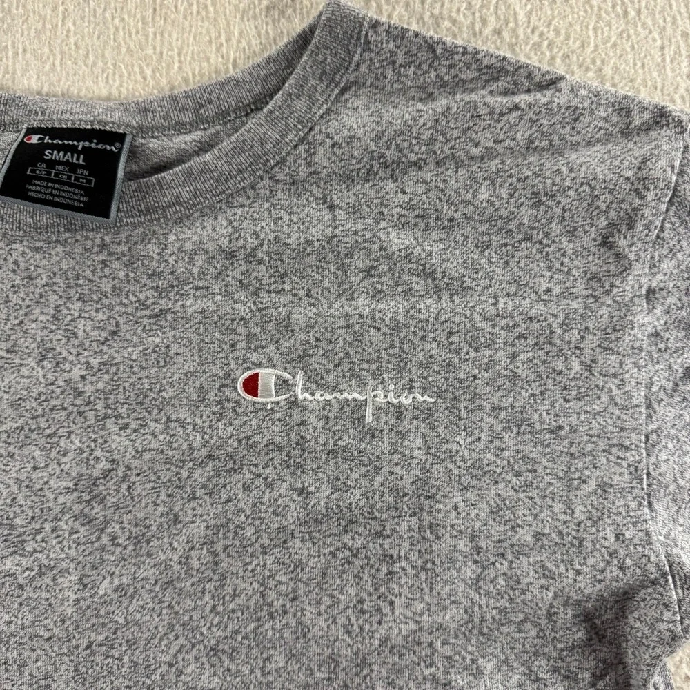 Champion Cropped T-Shirt Women Small Gray Excellent Embroidered Script WL956 XFS